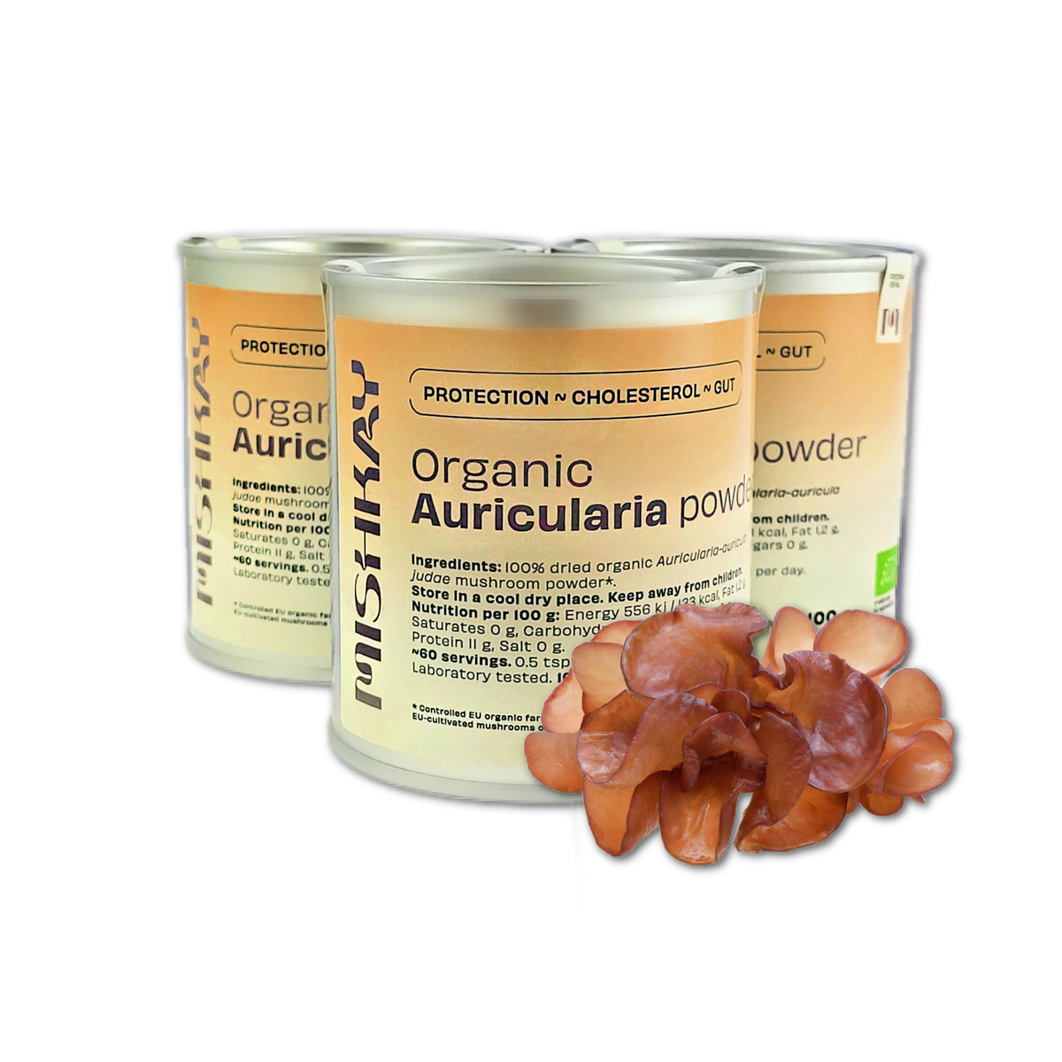 Organiskā Auricularia auricula – kaltētu sēņu pulveris