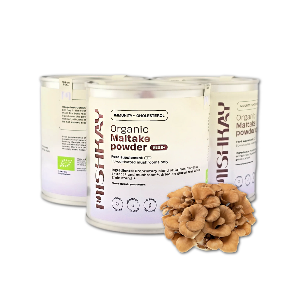 Ekoloģisks Maitake (Grifola frondosa) – kaltēts sēņu pulveris PLUS+