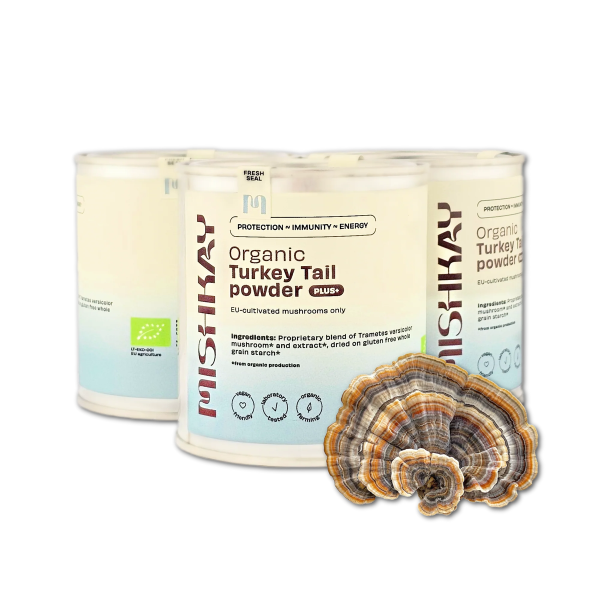 Ekoloģisks Turkey Tail – kaltēts sēņu pulveris PLUS+