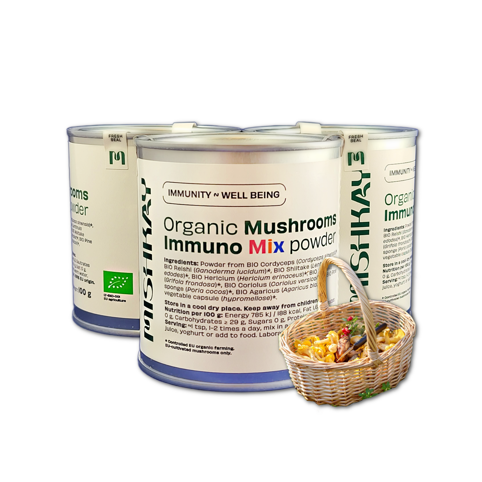 Organisks IMMUNO MIX (7 sēņu maisījums) pulveris. Uztura bagātinātājs