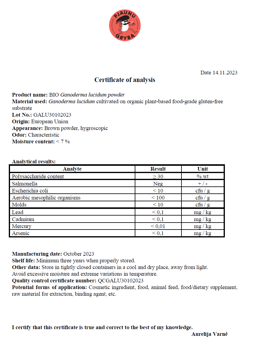Organic Reishi (ganoderma) − kaltētu sēņu pulveris