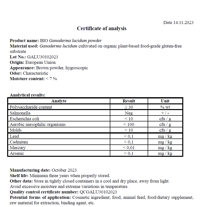 Organic Reishi (ganoderma) − kaltētu sēņu pulveris